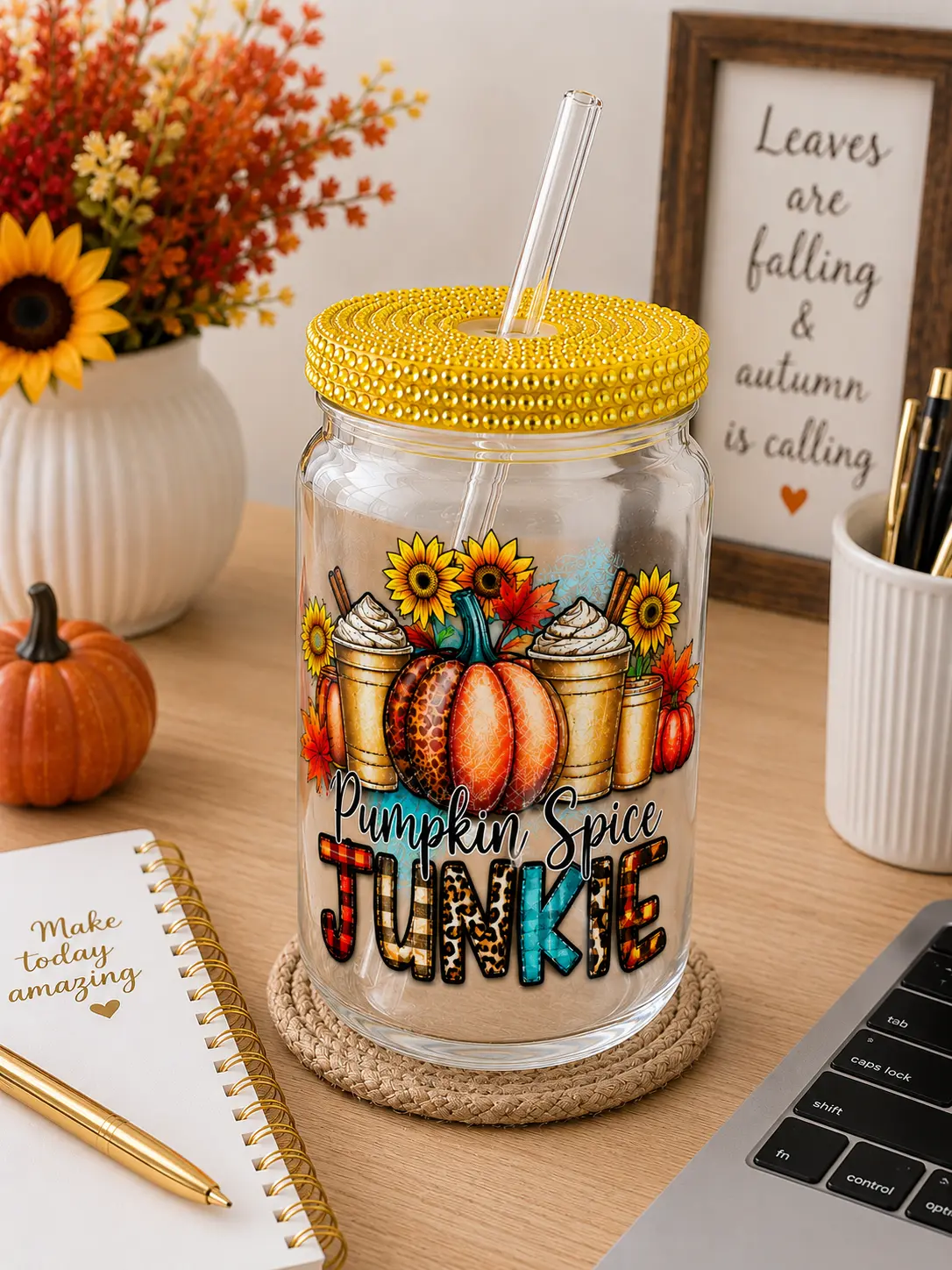 Pumpkin Spice Junkie Glass fall cup
