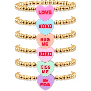 Valentine's Day Bracelets for Women LOVE XOXO Conversation Heart Bracelets Stackable Red  Friendship Heishi Beaded Stretch Bracelets Valentine's Day  Gifts