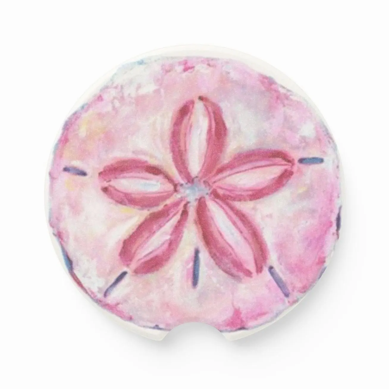 Pink Sand Dollar Soapstone Car Coasters with Finger Notch - Cute Absorbent Beach Cup Holder Inserts