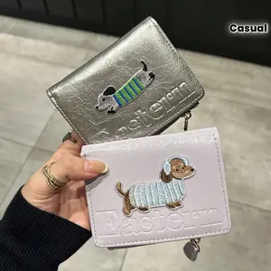 Fashion Cartoon Embroidered Coin Purse Storage Bag, Multi-Functional Multiple Card Slots, Pure Color Cute Card Holder