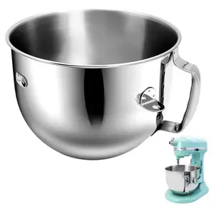 KOATLEE 6 Quart Mixing Bowl for Kitchen Aid Stand Mixer, Polished Stainless Steel Replacement Bowl with Handle, Food Grade Metal Accessories for Professional 600 Series Electric Mixers, Cake Baking