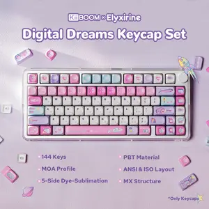 KiiBOOM x Elyxirine Digital Dreams: Pastel Y2K Keycap Set 144 MOA Profile Keycaps 5-Side Dye-Sublimation PBT for ANSI/ISO Layout keyboard accessories