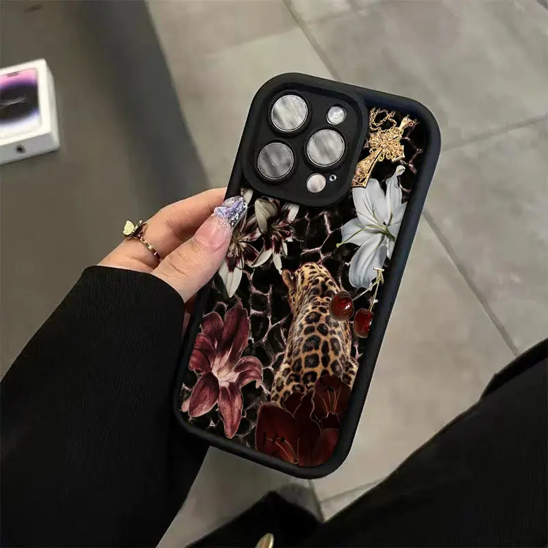 Waterproof TPU Cellphone Case - Cheetah Lily Flower Design, Retro Elegant Full Body Protection Accessory for iPhone Series Pro Max Models (17, 14/13, 12/11/Xs)