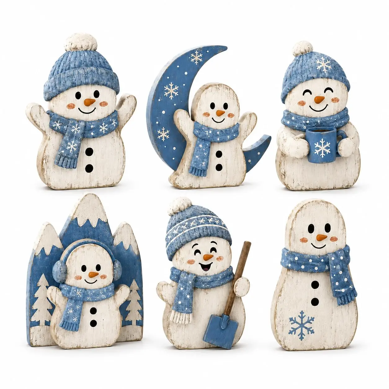 Indoor Christmas decorations, Christmas snowflake home decor ornaments | 6-piece set of Christmas tabletop decorations, wooden snowman party table centerpiece for winter, farmhouse-style layered Christmas tray decoration, suitable as a gift for the kitche