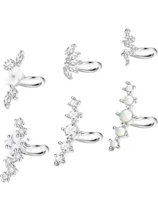 6Pcs Ear Cuffs Hoop climber Earring for Women Cartilage 5 CZ Ear Cuff Clip on Earrings with Cubic Zirconia Opal Ear Crawler Fake Helix Conch Daith Non Piercing Jewelry Set Earcuff