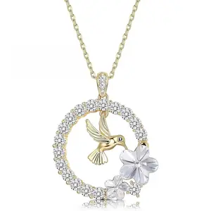 CASSIECA Gold Plated Hummingbird Rhinestones Pendant Necklace - Unisex Circle Artistic Crystal Necklace with Austrian Crystals, Women's Fashion Costume Jewelry Gift for Mom or Girlfriend, Crystal Necklaces