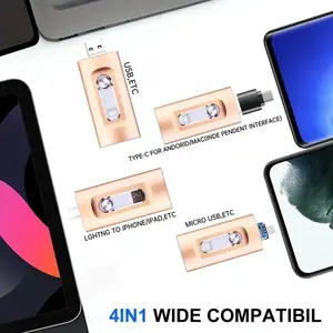 Ultra-Fast Flash Drive for iPhone & Type-C OTG USB 3.0, 4-In-1 Memory Stick, USB Flash Drives, Usb Storage Flash, Available in 64GB/128GB/256GB/512gb, Ideal Gift