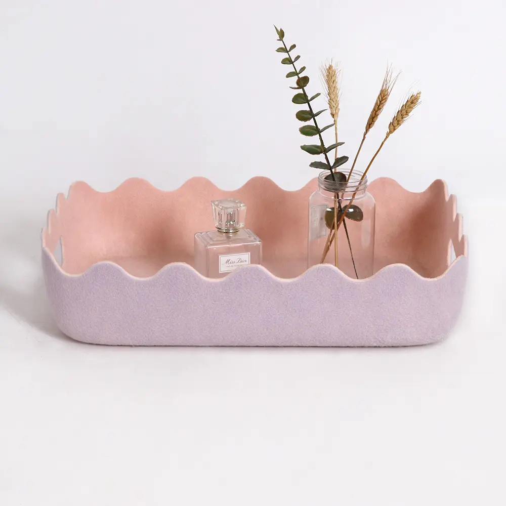 Light purple ins-style felt storage basket. It is a cute storage basket with rounded edges, an organizing basket for small items by the bedroom bedside, featuring a Nordic minimalist girly style. house organizers boyfriend basket large storage basket