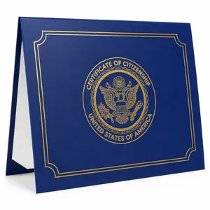 US Citizenship Certificate Holder Navy PU Naturalization Gold Foil Embossed with Padded Protection for 2026-2018 Certificates Standard Size