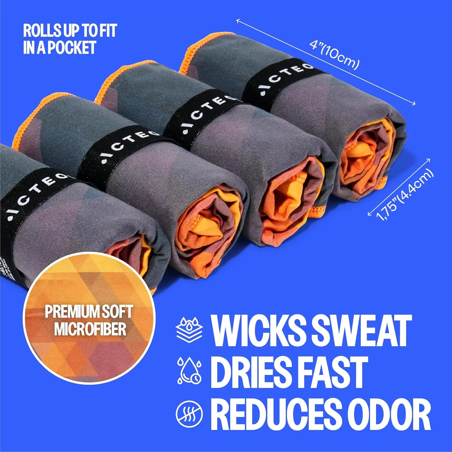 ACTEON Quick-Dry Towel microfiber gym towels for sweat – 4 pack lightweight odor-free workout towel set for men & women – fast drying travel, fitness, and sports accessory (Dusk, 23.6” x 15.5”) Instant Cooling Sport Towel Microfiber Travel Towel Set