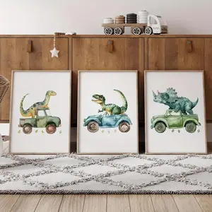 3-Piece Dinosaur Wall Art Set, Animal Posters for Kids, Dinosaur Themed Design Unframed Nursery Decor, Perfect for Boys Dinosaur Bedroom, Cute Artwork