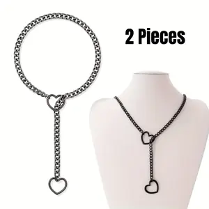 2pcs Heart-Shaped O-Ring Slip Chain Necklaces for Women