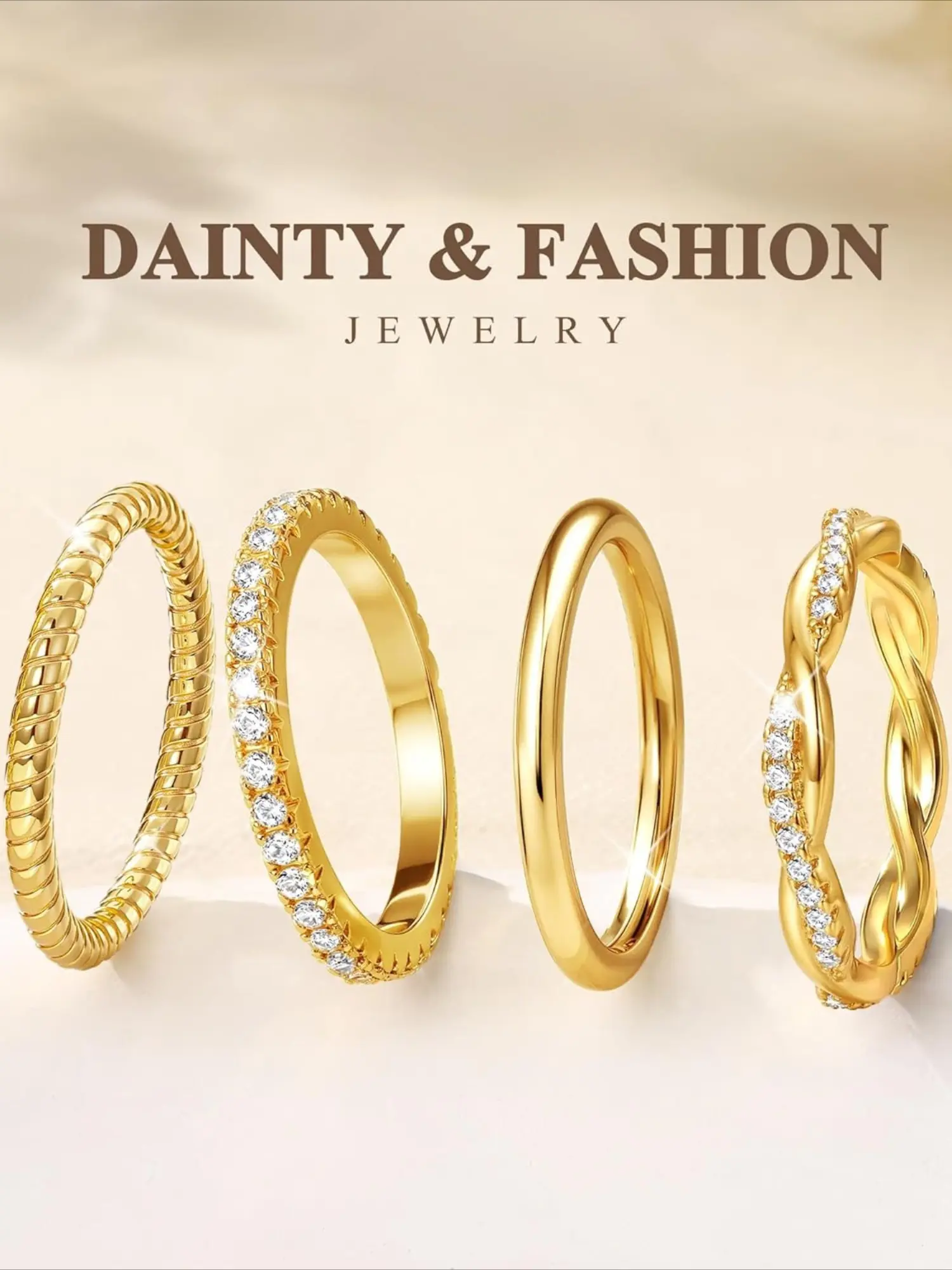 Women's 4-Piece Stackable Promise Rings Set, 14k Plated Cz Thin Thumb Ring, Trendy Engagement & Wedding Jewelry Gift, Fashion Stackable Rings, Sparkling Rings