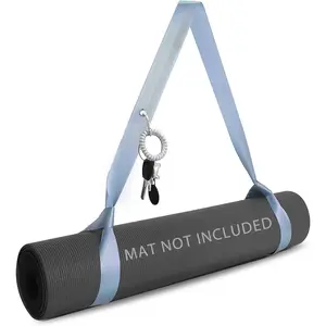 Yoga Mat Strap with Carabiner Clip Adjustable Carrier for Yoga Mats Sky Blue [MAT NOT Included]