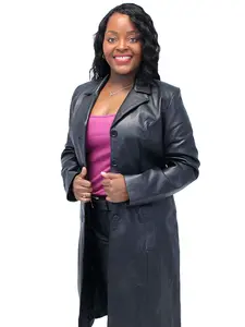 Simple Black Leather Trench Coat for Women - Plain, All Seasons