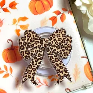 Cute Coquette Bow Leopard Magsafe Phone Grip Detachable Magnetic Kickstand, Chic Valentine Gift Idea For Leopard Print Lovers
