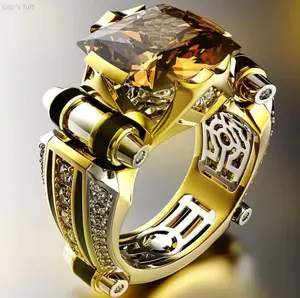 Bold Statement Band Ring, 2-Color Split Design with Sparkly Cubic Zircon Inlay, Stylish Atmospheric Costume Jewelry for Shopping, Date