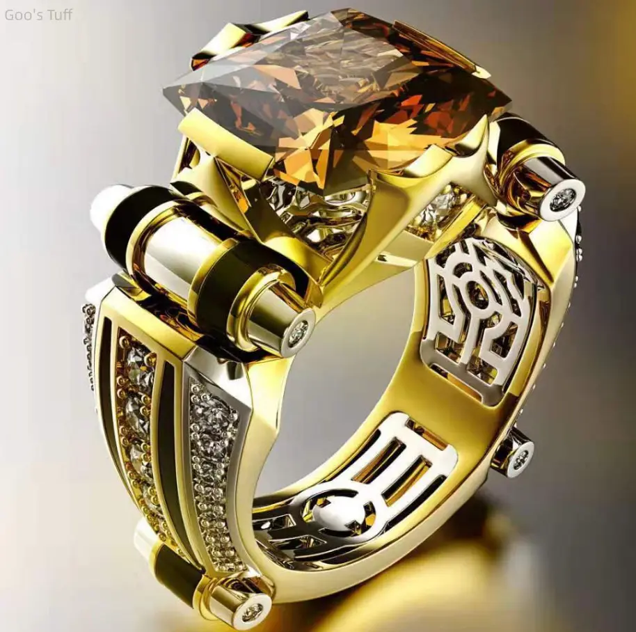 Bold Statement Band Ring, 2-Color Split Design with Sparkly Cubic Zircon Inlay, Stylish Atmospheric Costume Jewelry for Shopping, Date