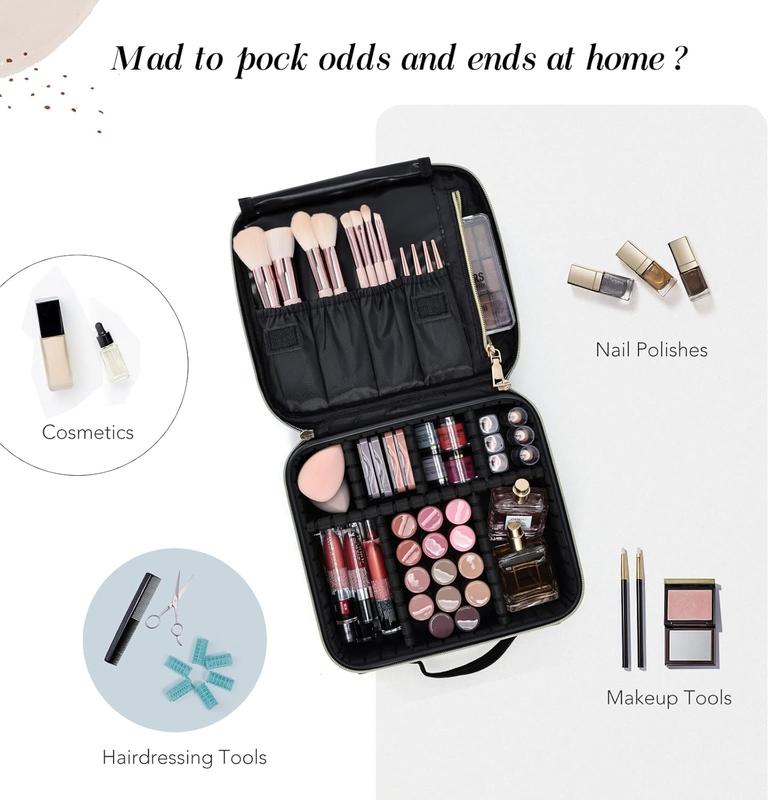 DameDiva Travel Makeup Bag - Premium Oxford Fabric Cosmetic Organizer with Dual Gold Zippers, Adjustable EVA Dividers, Black & Pink, Waterproof & Lightweight