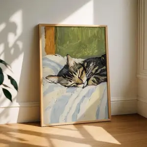 Sleeping Tabby Cat Print, Tabby Cat Artwork, Cat Painting, Cat Wall Art, Cat Poster, Cat Print, Sleeping Cat Art, Tabby Cat Gift, Pet Decor