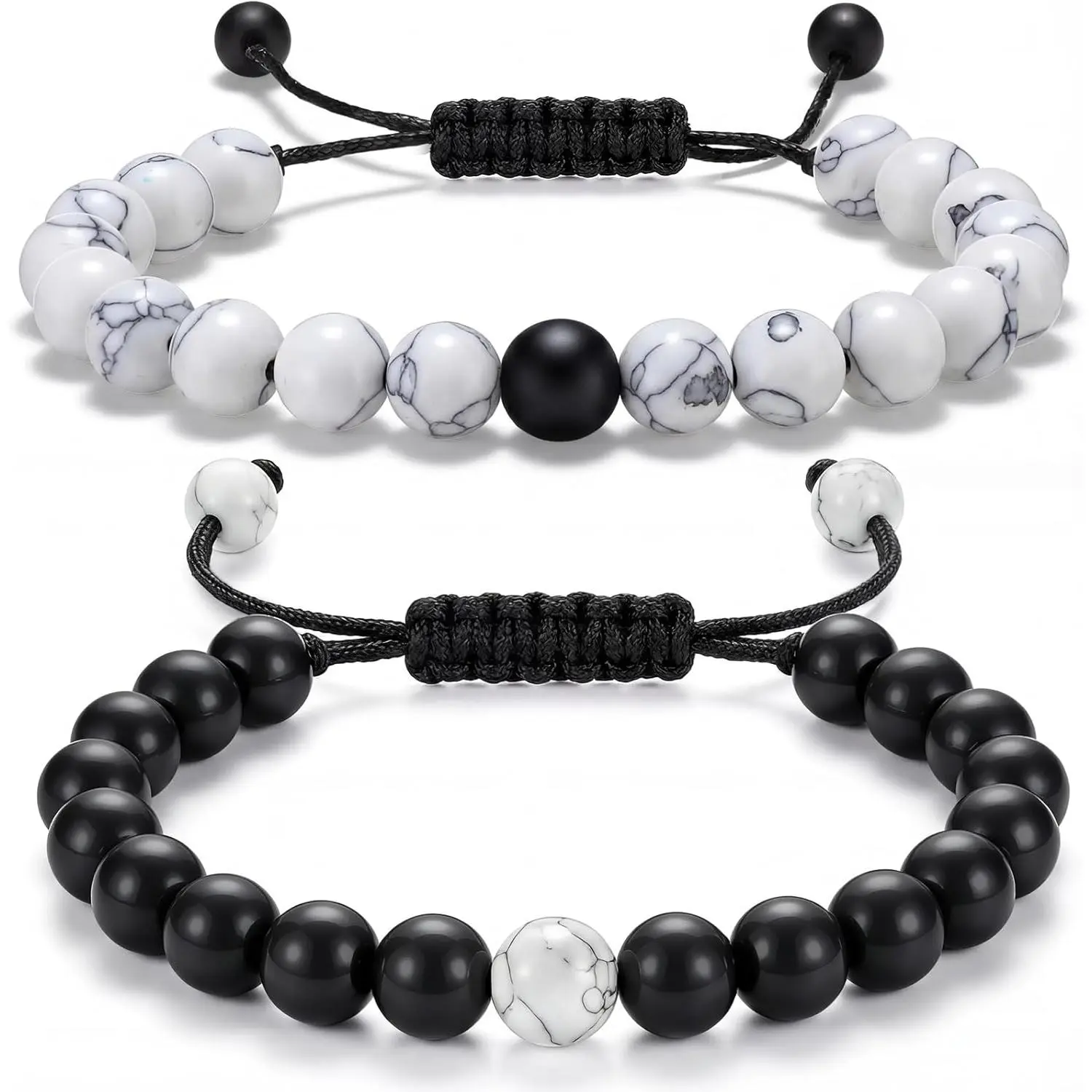 Couples Long-Distance Matching Beaded Bracelets, 8mm Black Matte Howlite Beads, His and Her Jewelry Bracelet Gifts, Exquisite Bracelet