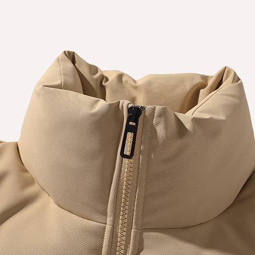 Men's Light Blue Stand Collar Puffer Jacket with Drawstring Hem & Ribbed Cuffs for Winter Warmth Casual Outerwear