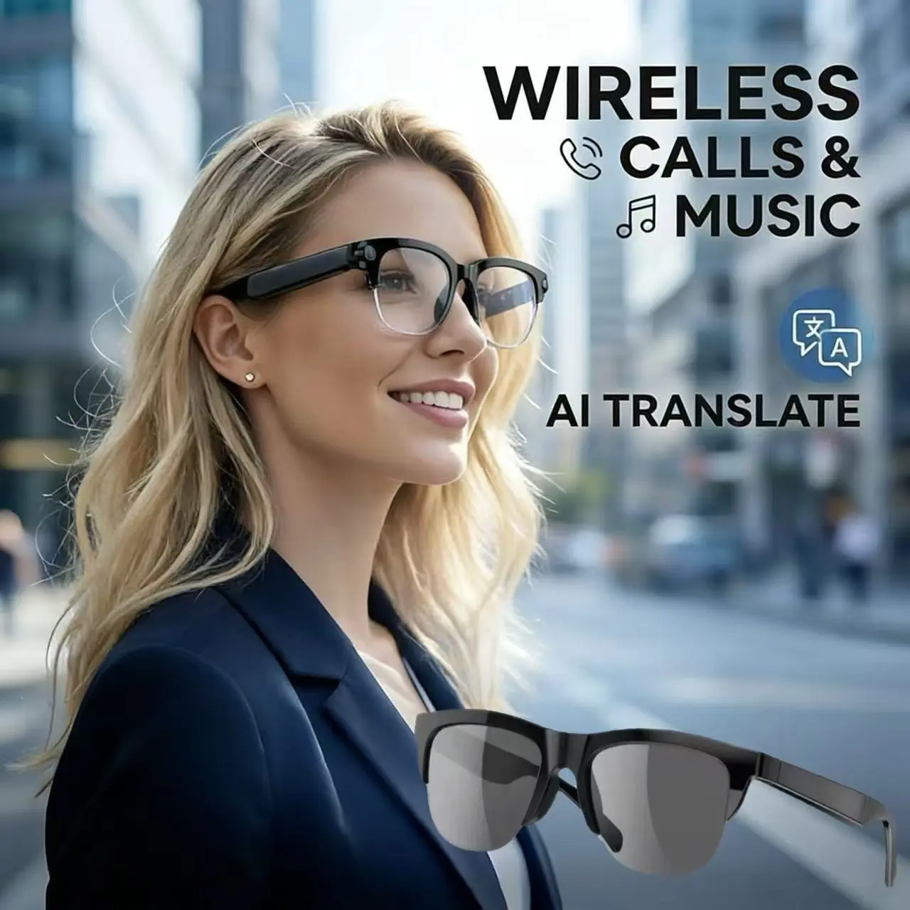 Ai APP Translation Bluetooth-compatible Smart Glasses, Smart Audio Glasses, with 137 languages, color changing lenses, sweat proof, clear headphones and speakers, suitable for travel, navigation, outdoor, conference and other scenes