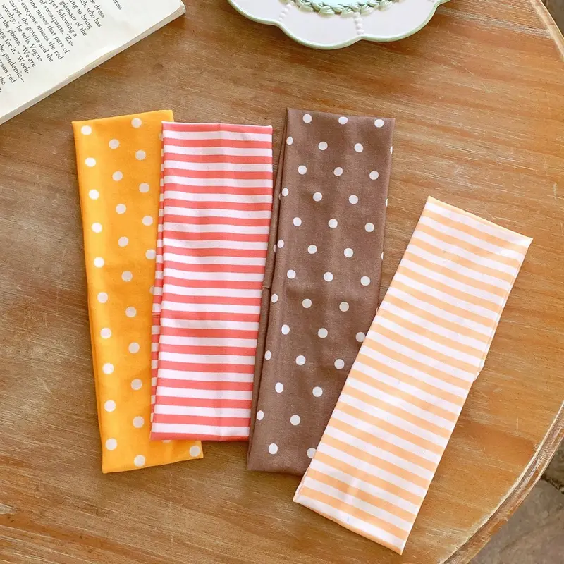 4 Pcs Cute Polka Dot Striped Hairbands for Women and Girls, Daily Casual Hairstyles Travel Essential Accessories Headband Accessory