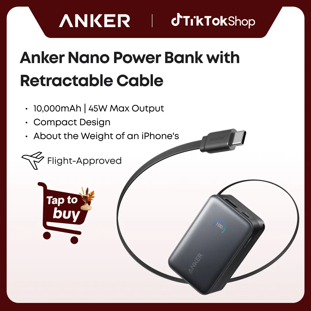 【Nano Power Bank】Anker, 10,000mAh Compact Power Bank with Retractable Cable and 45W Fast Charging, Travel-Ready and Pocket-Friendly, On-the-Go Charging for iPhone 17/16, iPad, Galaxy, Pixel, and More#DealsForYouDays sohochic
