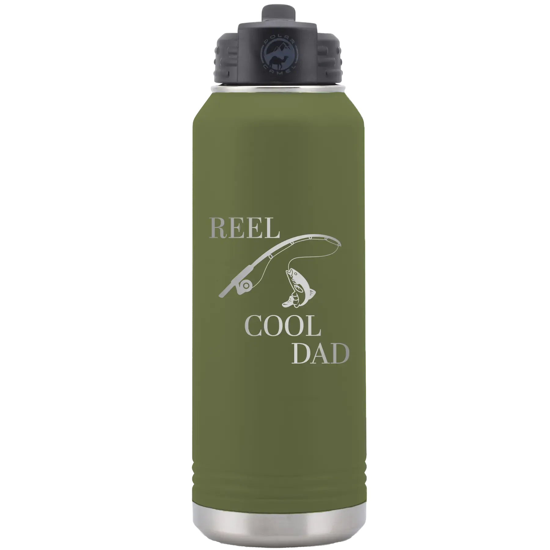 Personalized Reel Cool Dad 32 oz Water Bottle - Olive Green
