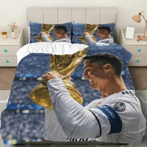 3PCS Duvet Cover Set, 1 Duvet+2 Pillowcases(Without filler), Victory Football Trophy Celebration Champion theme, Sports bedding set, Soccer Fan Bedroom Lounge Dorm Living Room Suitable for decoration