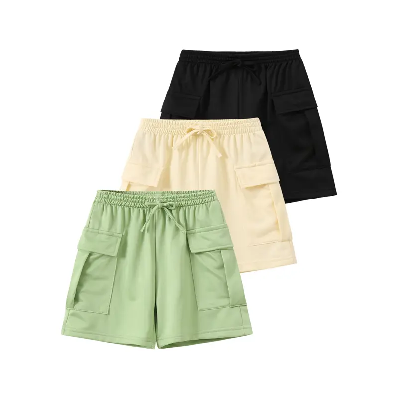 3-piece set of girls' summer basic solid color cargo shorts, versatile and casual, comfortable sports shorts, stylish and cool sports cargo pants
