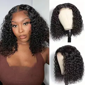 Deep Wave Lace Closure Wig Indian Remy Human Hair Short Bob Wig Curly Human Hair Wigs For Women Natural Color 4x4 Lace Wig