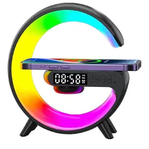 Treligate LED Table Lamp with Wireless Charger, Mini G Atmosphere Lamp with Bluetooth Speaker, Night Light Lamp Sunrise Alarm Clock, Smart Light Sound Machine, (Black)