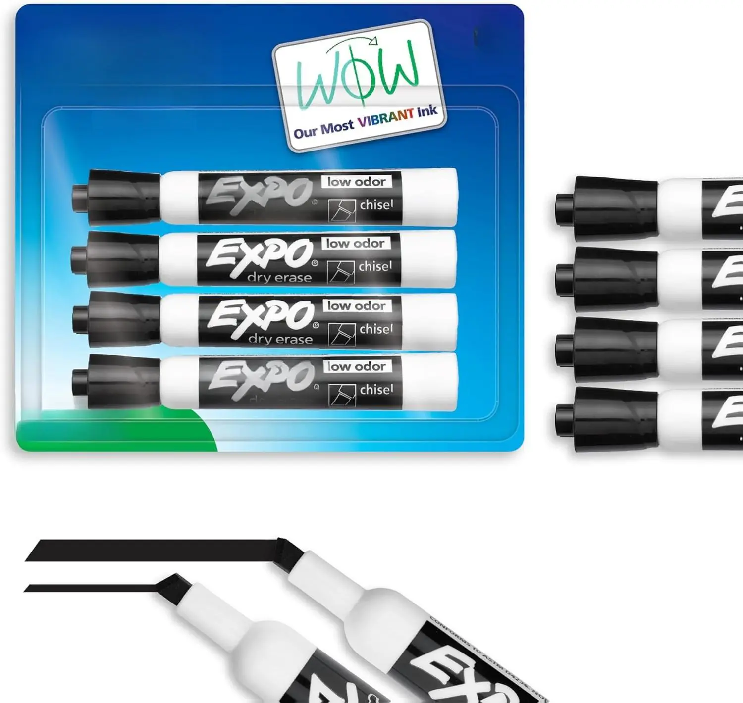 EXPO Low Odor Dry Erase Markers Chisel Tip Black 4 Count