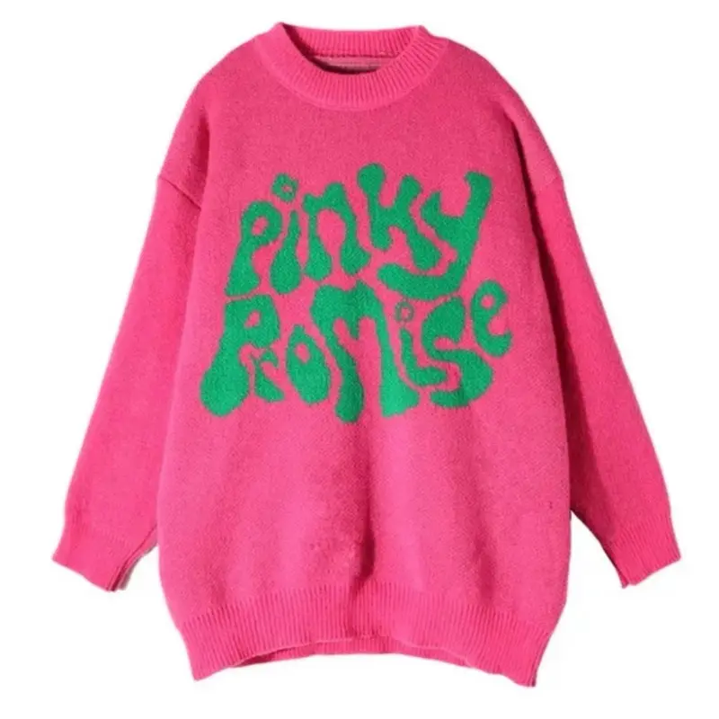Pinky Promise Sweater Oversized Pink and Green