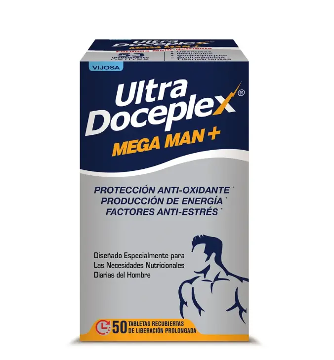 Ultra Doceplex Mega Man+ – 50 Prolonged-Release Tablets – Antioxidant Support, Energy Production, Stress Relief, and Daily Nutritional Support for Men Healthcare Fitness