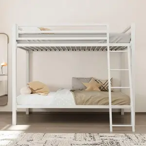 Allewie Metal Bunk   Over   For Junior & Adults With Angled Ladder & Heavy Duty Safety Guardrail, Space-Saving/Noise Free, Black/White *   Queen Queen     Full Full    King       bed frame