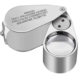 40X Full Metal Illuminated  Loop Magnifier,  Pocket Folding Magnifying Glass Jewelers Eye Loupe with LED(LED  Detecting/ Identifying)