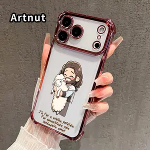 Phone Case for iPhone 17 16 Pro Max 15 Plus 14 13 12 11 E Air Shepherd's Tender Embrace Pattern Premium Plated Cover Casing Clear Protective Four Corners Air Cushion Anti-drop