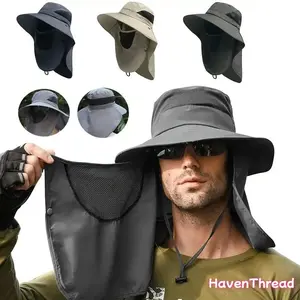 2-Pack Unisex Adults' Outdoor Sun Hat, Wide Brim UPF Protection Fishing Hat with Detachable Neck Flap & Face Cover, Quick-Dry Breathable Mesh, Adjustable Safari Cap for Hiking, Camping, Female