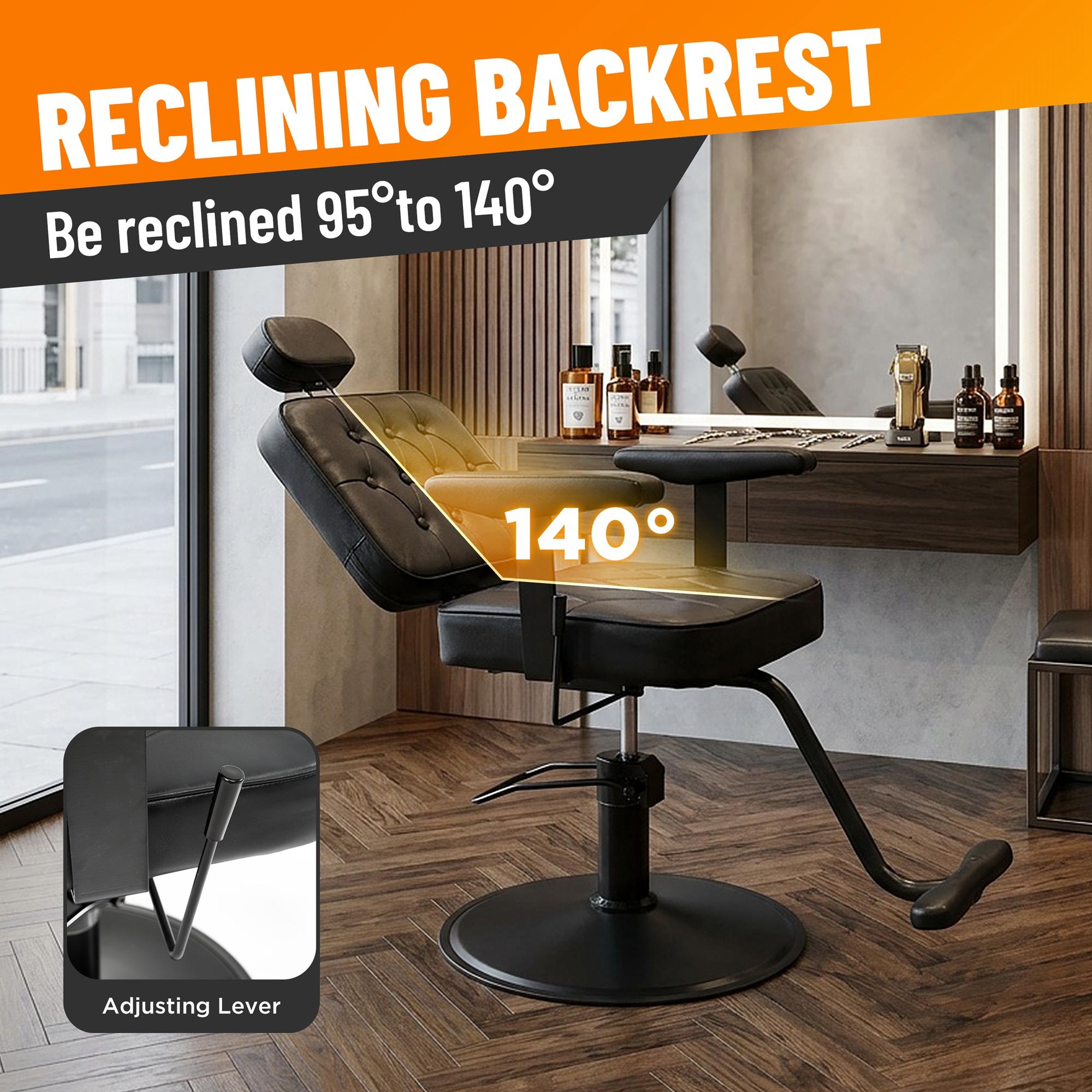 Black Reclining Salon Barber Chair for Hair Stylist, Professional Hair Stylist Chairs with Heavy Duty Hydraulic Pump, All Purpose Styling Hairdresser Braiding Shampoo Chair for Spa Home Euipment Barber Salon Chair for Hair Stylist