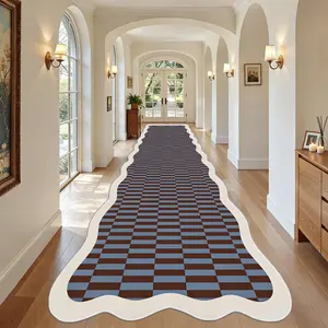 Water Washable Faux Wool Rug, Soft Area Rug, Blue Chessboard Pattern Kitchen Bedroom Runner, Non-Slip Easy Clean Mat