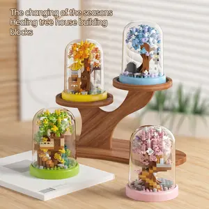 Seasonal Flower Tree Building Blocks over 150 Pieces, Dustproof Cover, Color Box Pack, 3D Toy Decoration, Home Decor Gift Ideas, Creative Building Block