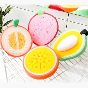 Cute Sponge Dish Washing Wipe Thickened Scouring Pad Fruit Shape Washcloth Kitchen Pot Brush Dish Sponge Kitchen Cleaning Tools Orange cloth