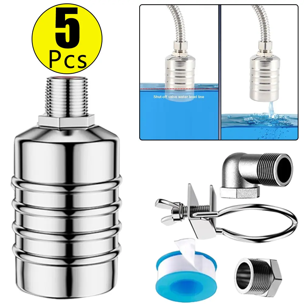 Float Valve, 1/2" to 3/4'' water level control float valve, 304 Stainless Steel Fully Automatic Watershut off valve, Automatic Water Level Controller for Tank, Pool, Livestock Troughs