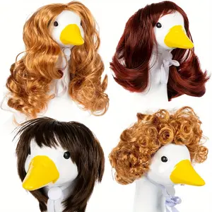Set of 4 Wigs for Porch Geese - Adorable Wigs And Outfits for Lawn Goose Statues, Perfect for Decorating Your Outdoor Garden Or Patio