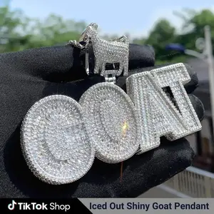 Iced Out Shiny Goat Cubic Zirconia Pendant Necklace Chain for Hip Hop Jewelry Men Women Unisex Daily Decor Wear Accessory