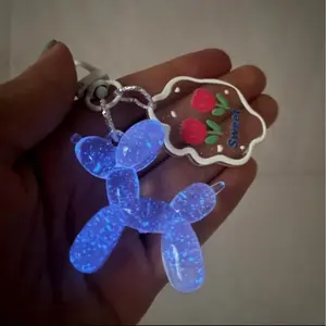 Glow-in-the-Dark Balloon Dog Keychain for Women — Cute Cartoon Puppy Bag Decor with Flower Charms, Perfect Girlfriend Gift