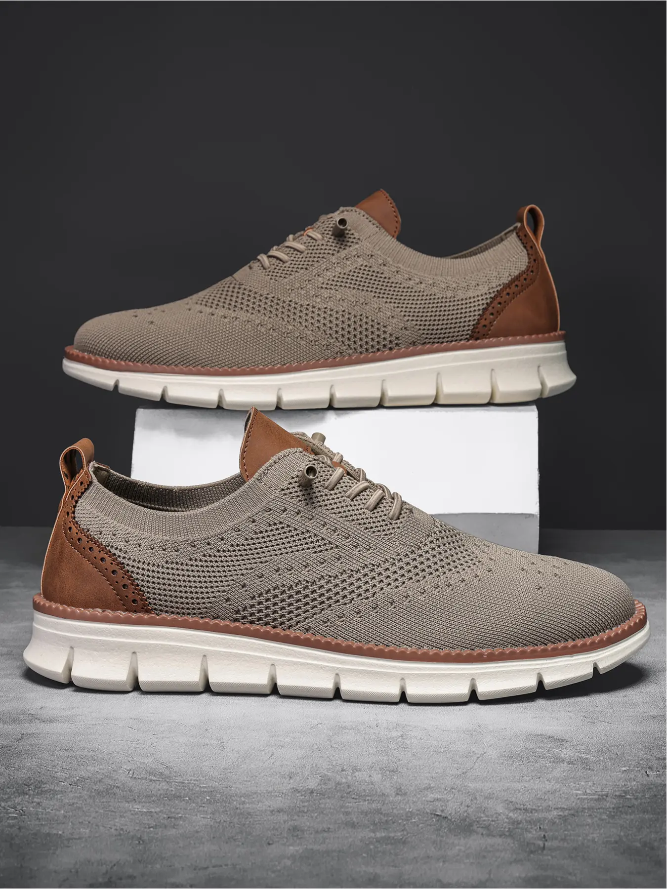 Men's Casual Sports Shoes Breathable Mesh Knit Lace-up Lightweight Sneakers New Fashion Athletic Footwear Breathable Walking Sneakers Mesh Fabric Sneakers All Seasons Sneakers